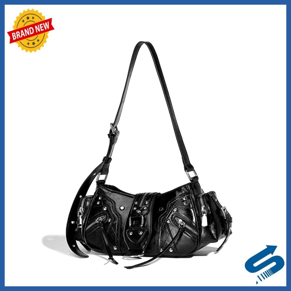 Leather Shoulder Bag Hobo Y2K Aesthetic Coquette Punk Trendy Handbag Purse